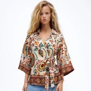 Zara Kimono Satin Wrap Top